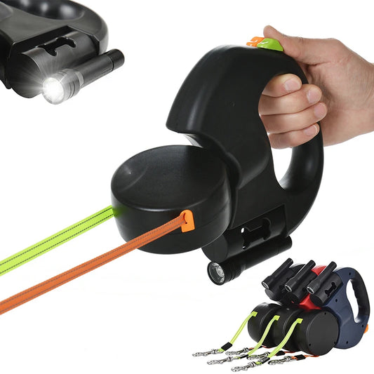 3M Retractable Dual Dog Leash with LED Light, 360 Swivel, No Tangle, Reflective Leads