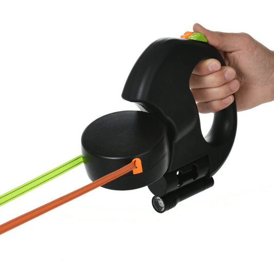 3M Retractable Dual Dog Leash with LED Light, 360 Swivel, No Tangle, Reflective Leads