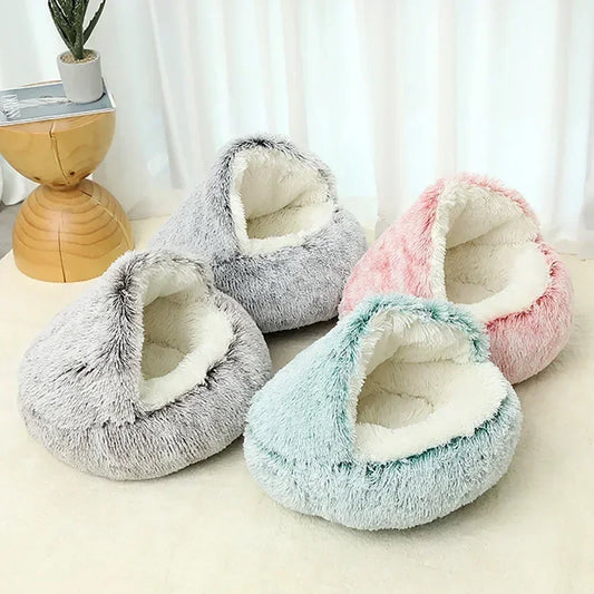 Winter Soft Plush Pet Bed with Cover round Cat Bed Pet Mattress Warm Cat Dog Sleeping Nest Cave for Small Dogs Kitten 2 in 1