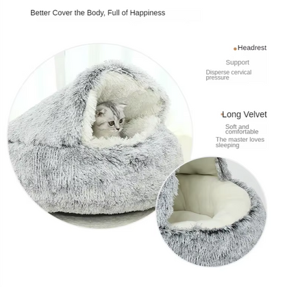 Soft Plush Warm Cat Cave with Cover for Cats, Small Dogs, 2 in 1