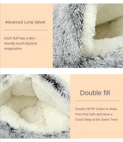 Soft Plush Warm Cat Cave with Cover for Cats, Small Dogs, 2 in 1