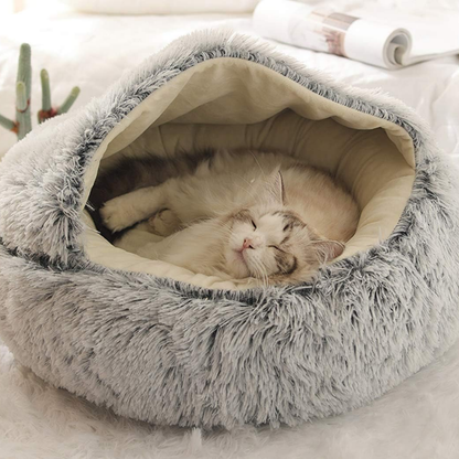 Soft Plush Warm Cat Cave with Cover for Cats, Small Dogs, 2 in 1