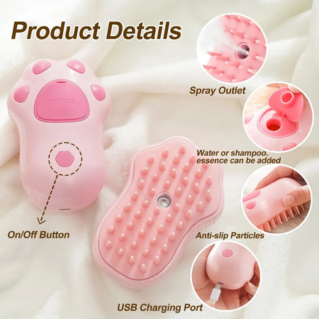 Pet Steam Brush 3 in 1  Electric Spray  Hair Brush Comb Massage Grooming Tool