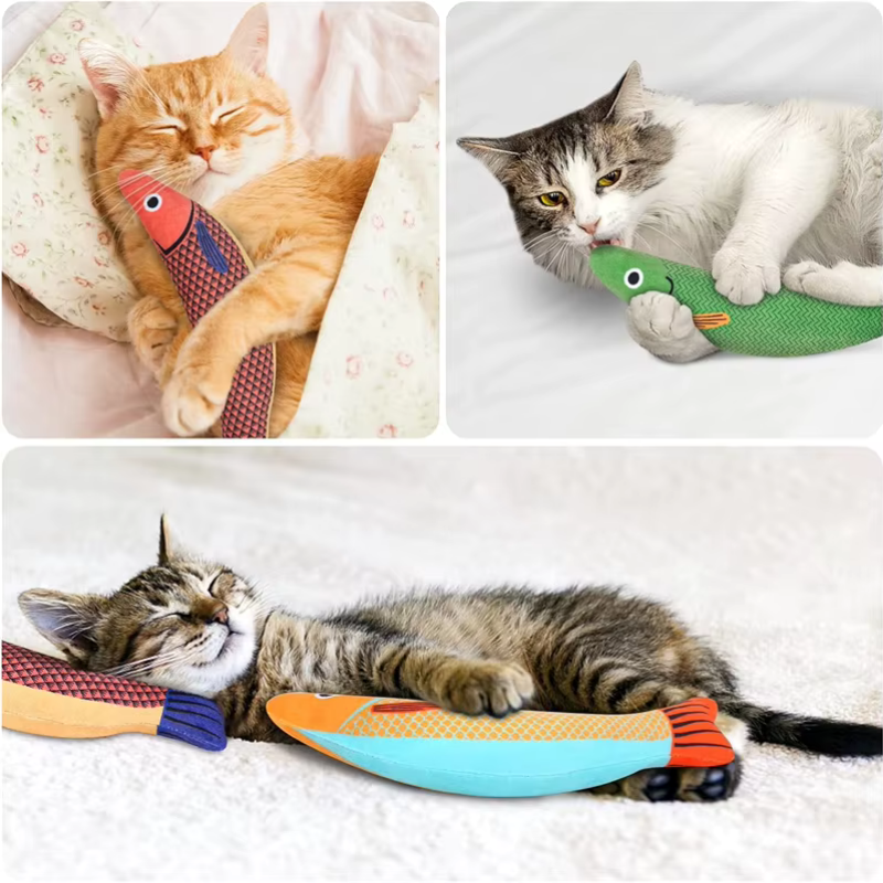 Simulation Fish Cat Toys Interactive Training Entertainment Plush Stuffed Fish Pet Chew Toys