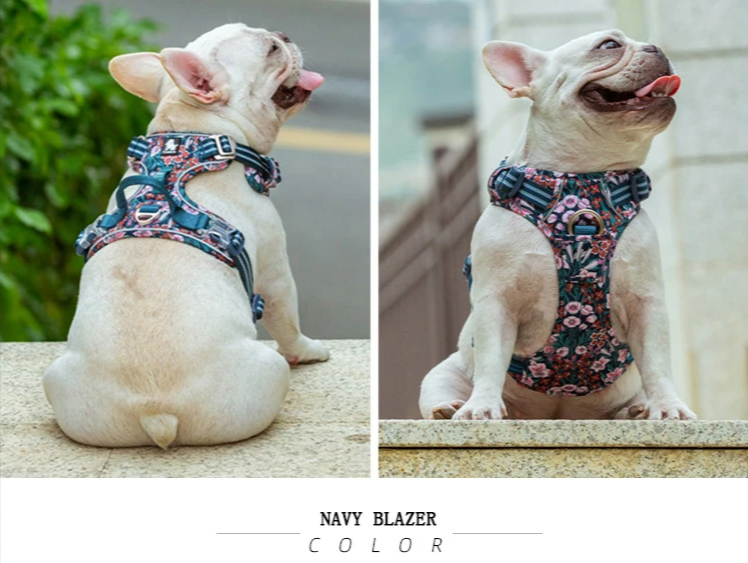 Pet Harness Floral No Pull Cotton Fabric Breathable and Reflective