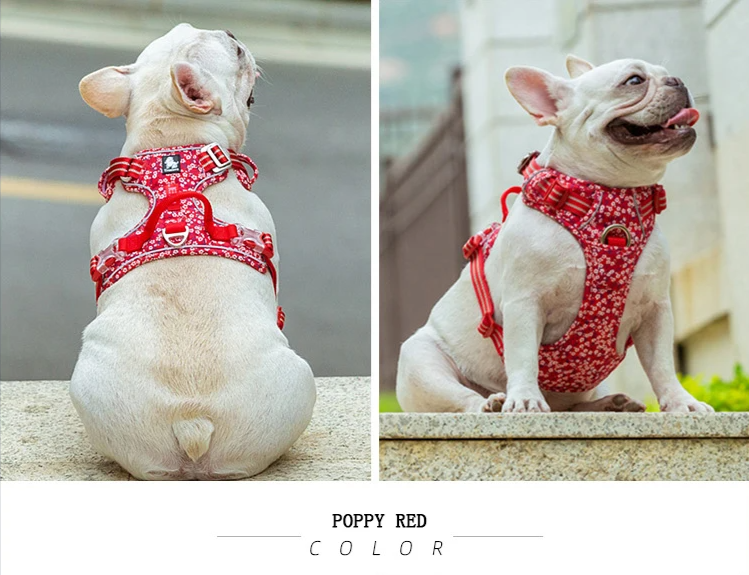 Pet Harness Floral No Pull Cotton Fabric Breathable and Reflective