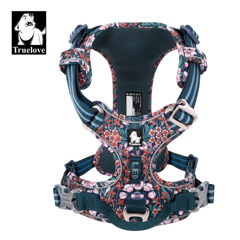 Pet Harness Floral No Pull Cotton Fabric Breathable and Reflective