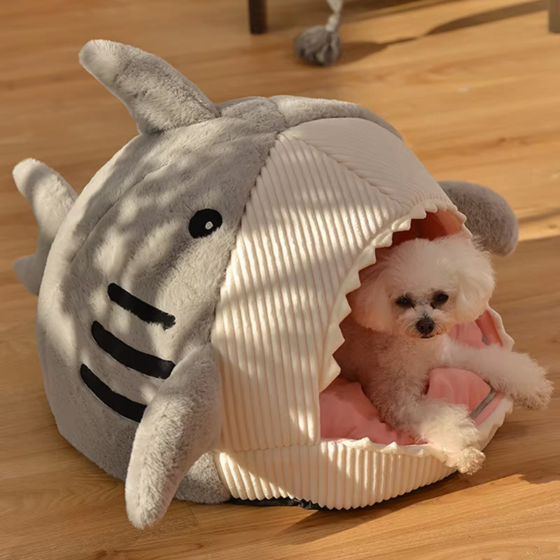 Luxury Plush Shark Pet Bed Sweet Kittens Basket Cushion Puppy Nest Cave