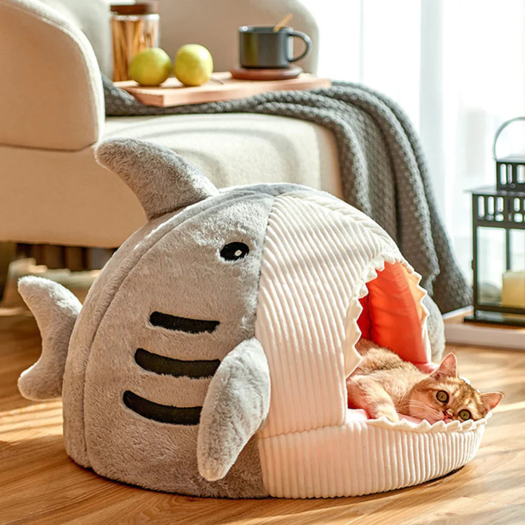 Luxury Plush Shark Pet Bed Sweet Kittens Basket Cushion Puppy Nest Cave