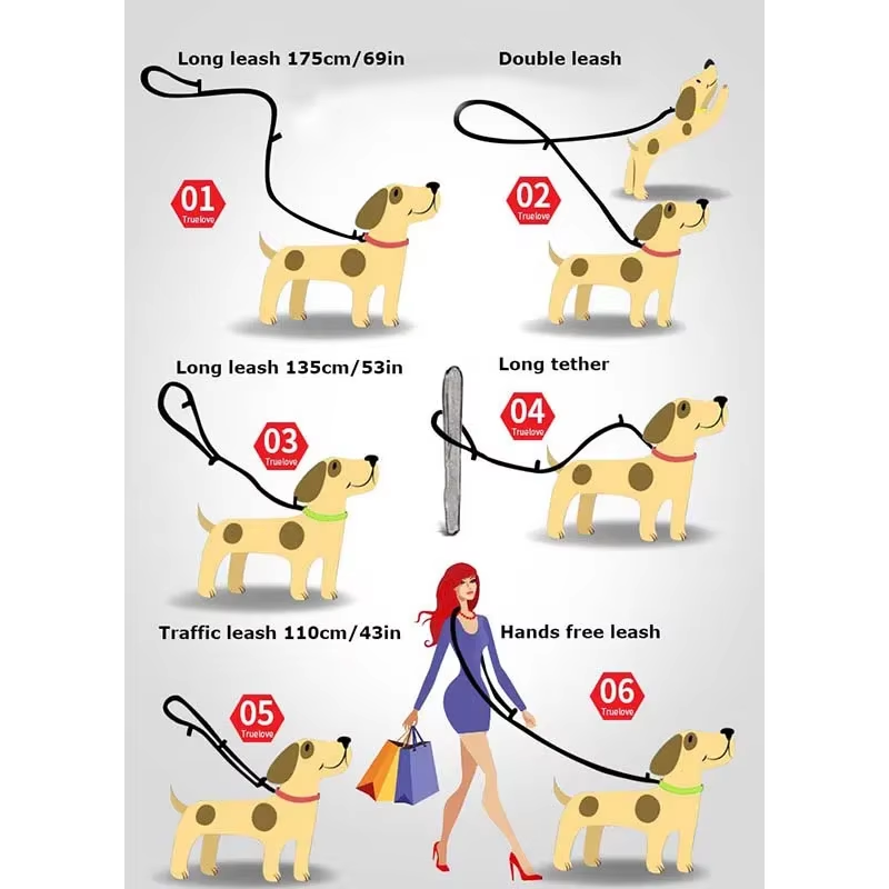 7 in 1 Multi-Function Adjustable Dog Reflective Lead, Walks 2 Dogs
