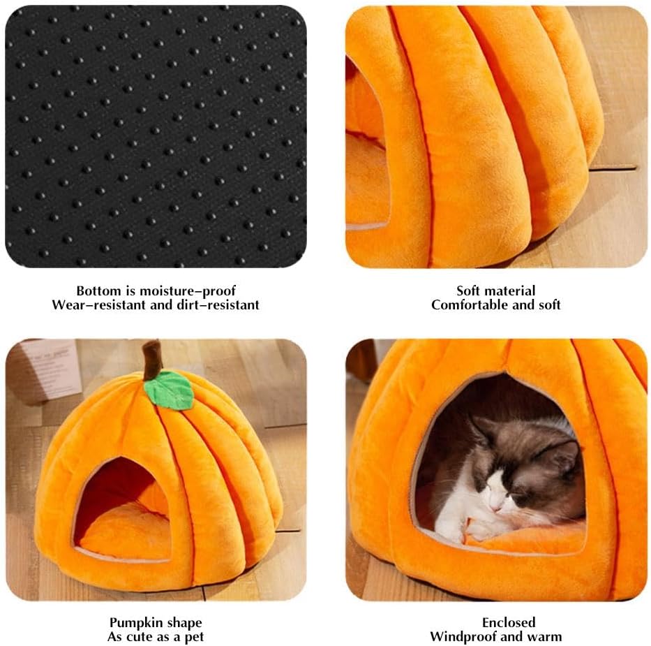 Pumpkin Cat Bed Halloween Cat House enclosed design with an entrance