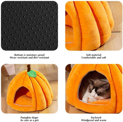 Pumpkin Cat Bed Halloween Cat House enclosed design with an entrance