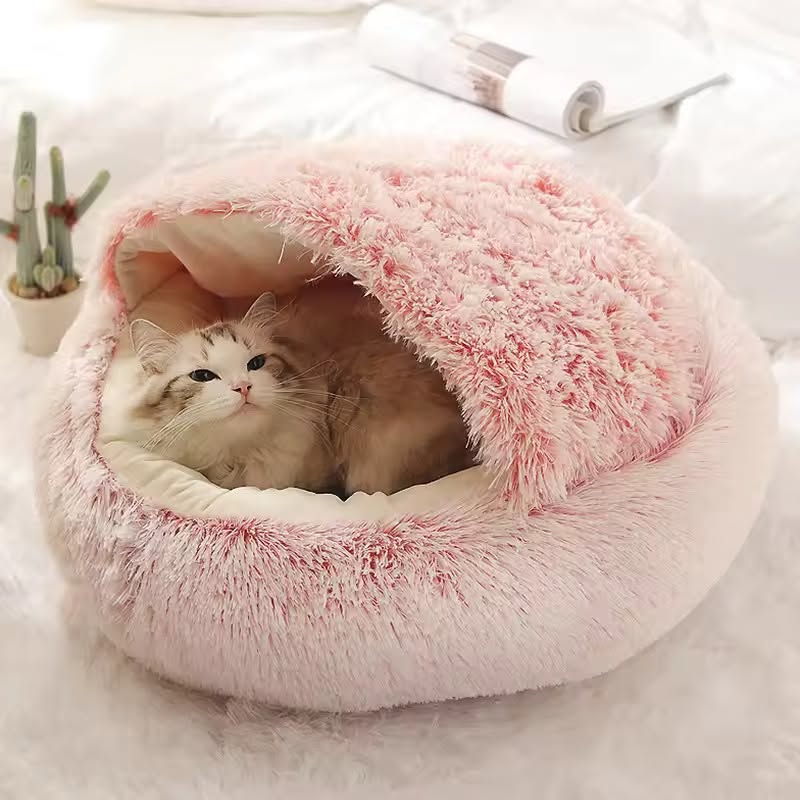 Soft Plush Warm Cat Cave with Cover for Cats, Small Dogs, 2 in 1