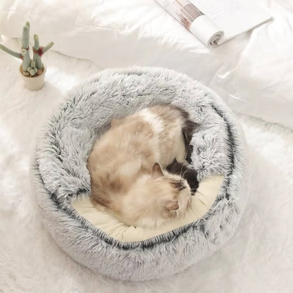 Soft Plush Warm Cat Cave with Cover for Cats, Small Dogs, 2 in 1