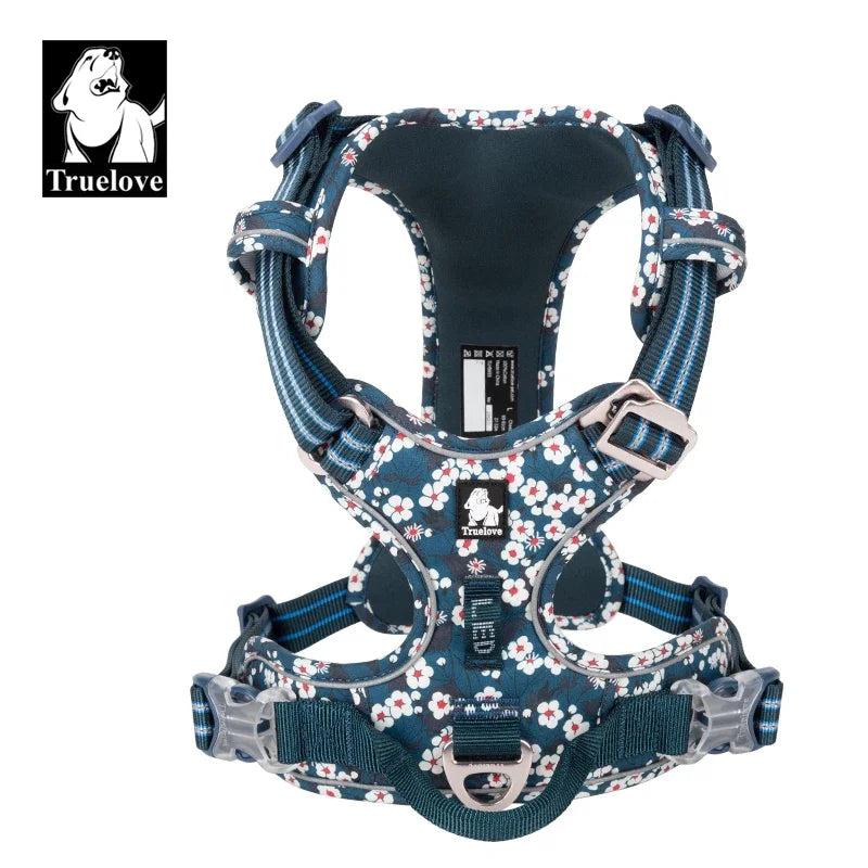 Pet Harness Floral No Pull Cotton Fabric Breathable and Reflective