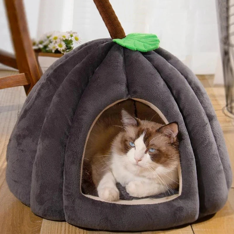 Pumpkin Cat Bed Halloween Cat House enclosed design with an entrance