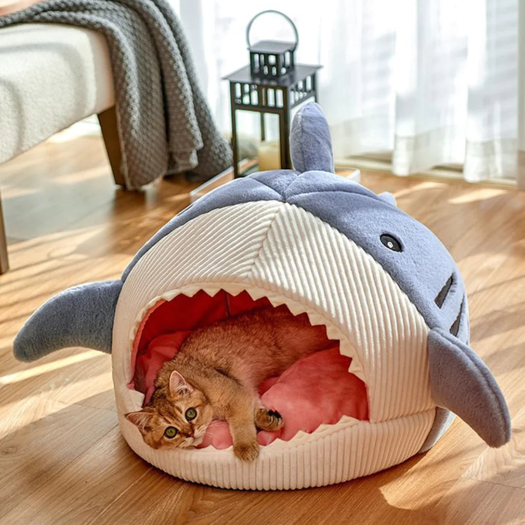 Luxury Plush Shark Pet Bed Sweet Kittens Basket Cushion Puppy Nest Cave