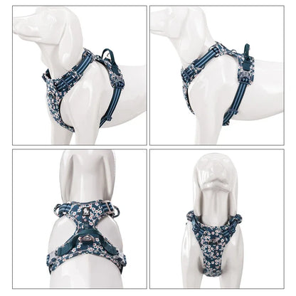 Pet Harness Floral No Pull Cotton Fabric Breathable and Reflective