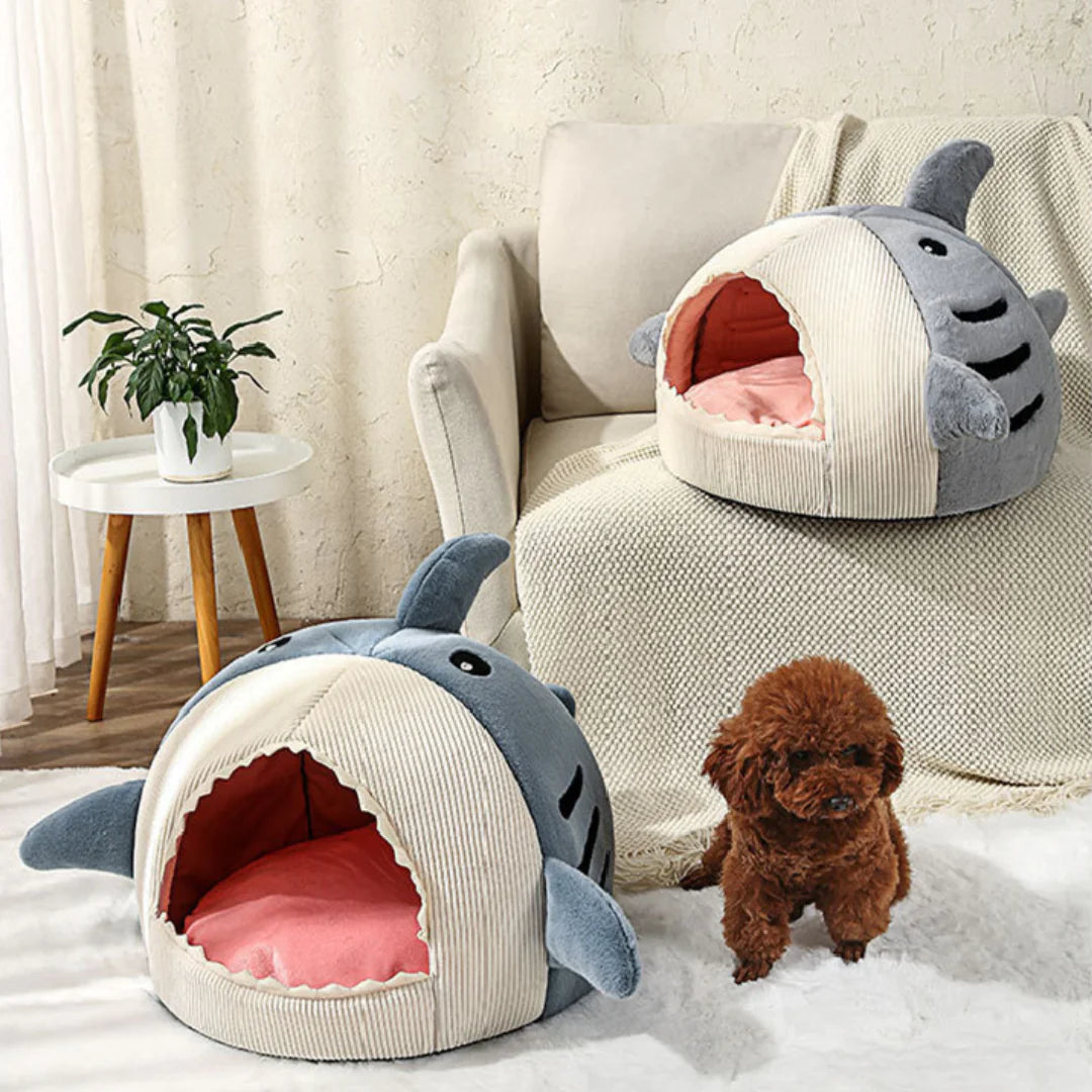Luxury Plush Shark Pet Bed Sweet Kittens Basket Cushion Puppy Nest Cave