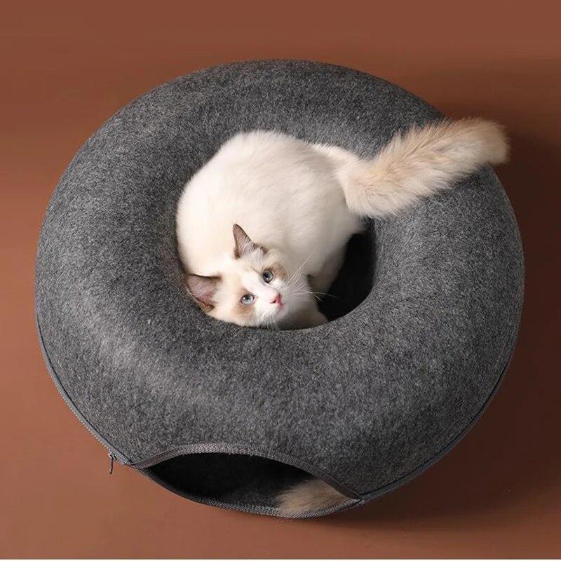 Donut Cat Bed for 2 Cats - Tunnel Kitten House Basket