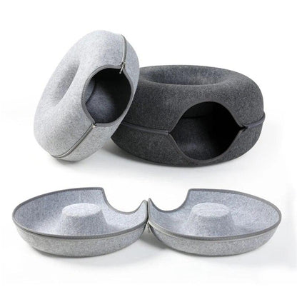 Donut Cat Bed for 2 Cats - Tunnel Kitten House Basket