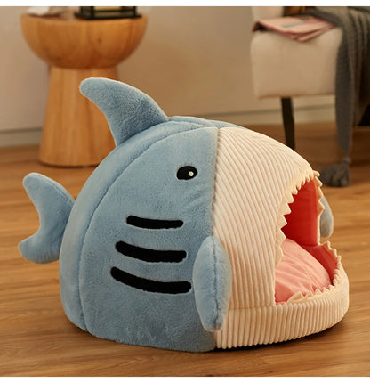 Luxury Plush Shark Pet Bed Sweet Kittens Basket Cushion Puppy Nest Cave