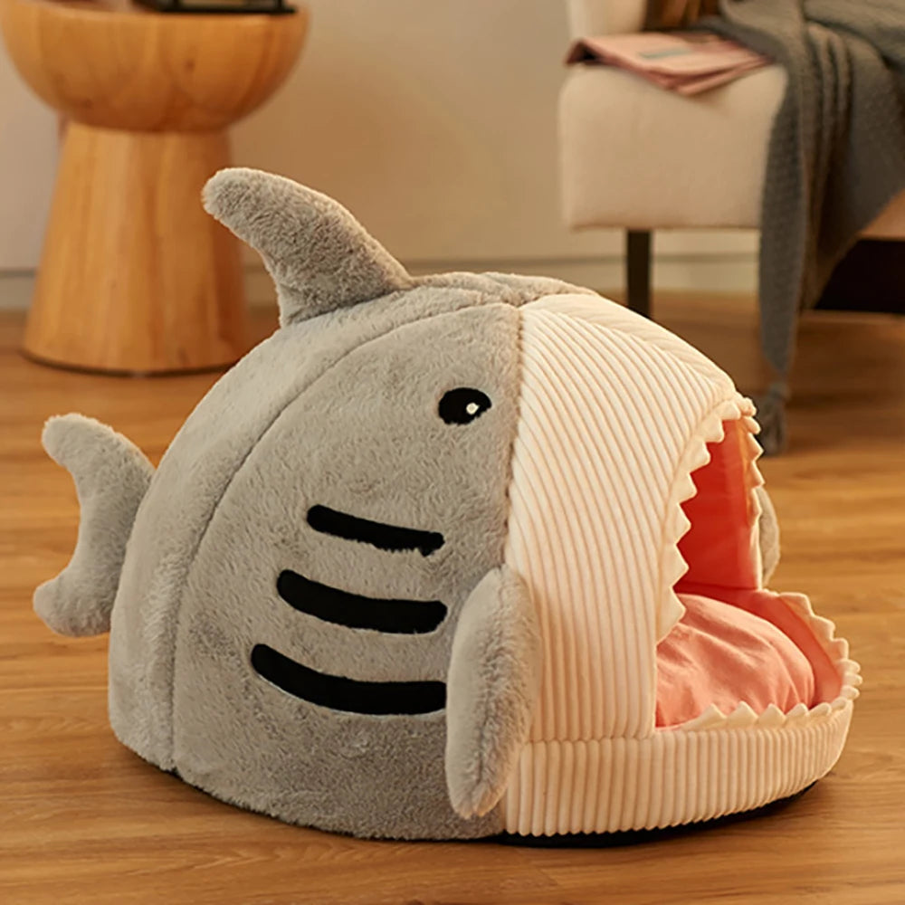 Luxury Plush Shark Pet Bed Sweet Kittens Basket Cushion Puppy Nest Cave