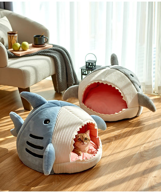 Luxury Plush Shark Pet Bed Sweet Kittens Basket Cushion Puppy Nest Cave