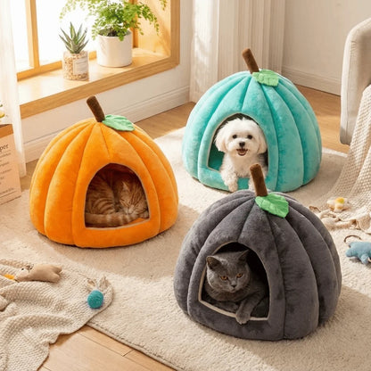 Pumpkin Cat Bed Halloween Cat House enclosed design with an entrance