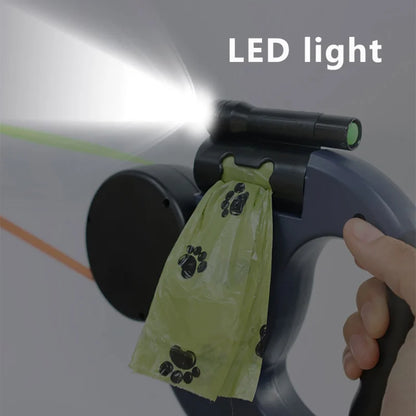 3M Retractable Dual Dog Leash with LED Light, 360 Swivel, No Tangle, Reflective Leads