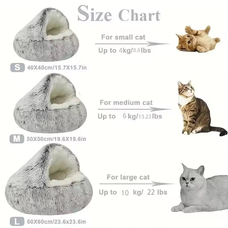 Soft Plush Warm Cat Cave with Cover for Cats, Small Dogs, 2 in 1
