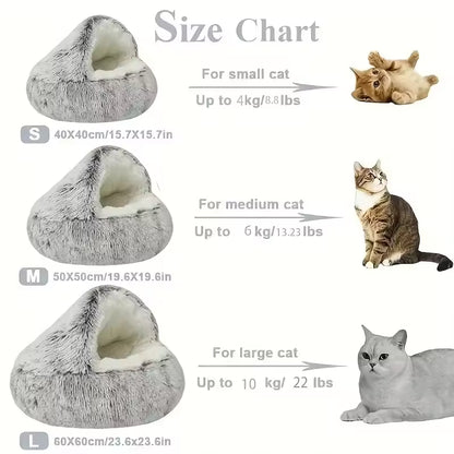 Soft Plush Warm Cat Cave with Cover for Cats, Small Dogs, 2 in 1