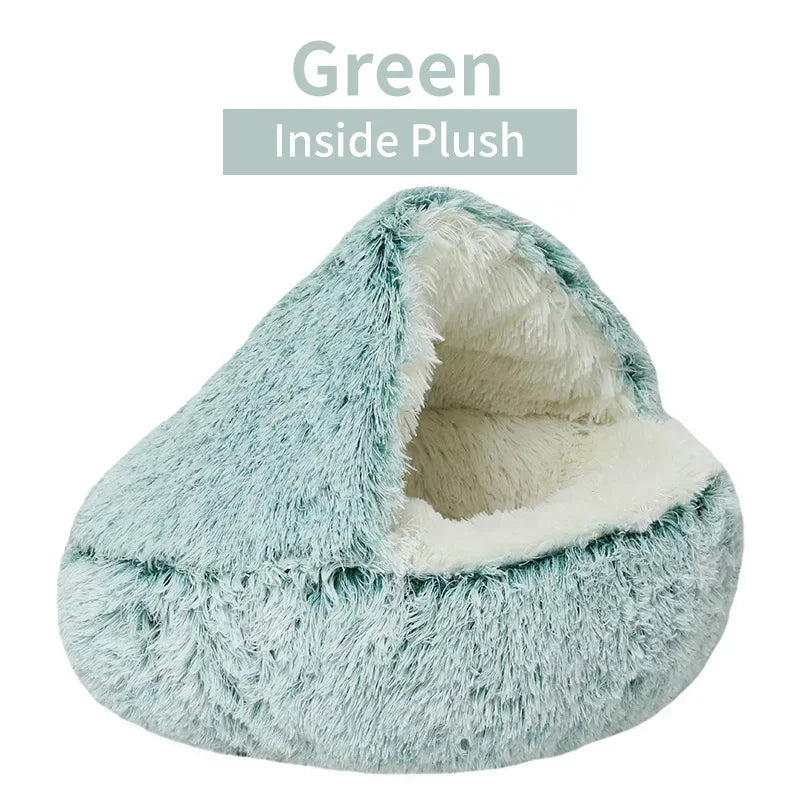Winter Soft Plush Pet Bed with Cover round Cat Bed Pet Mattress Warm Cat Dog Sleeping Nest Cave for Small Dogs Kitten 2 in 1