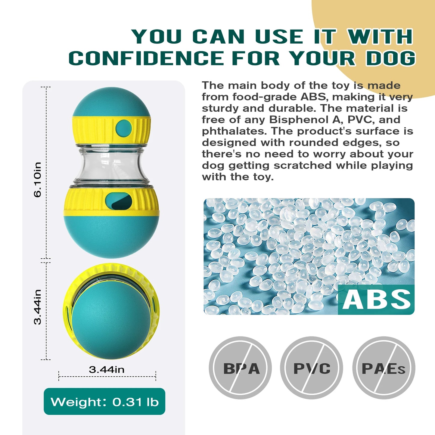Dog Interactive Toy, Slow Feeder Ball - Improve IQ for Small, Medium Dogs & Cats