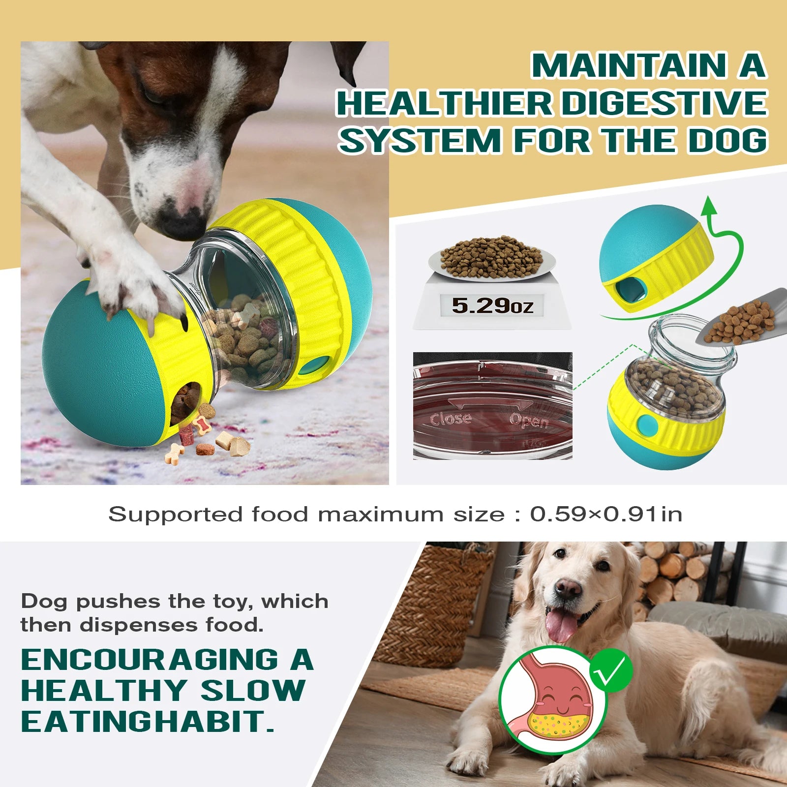 Dog Interactive Toy, Slow Feeder Ball - Improve IQ for Small, Medium Dogs & Cats