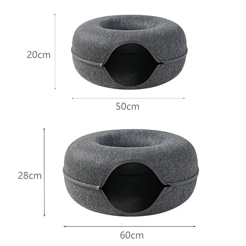 Donut Cat Bed for 2 Cats - Tunnel Kitten House Basket