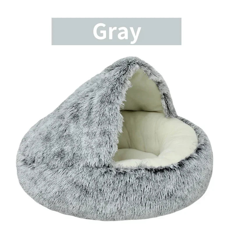 Winter Soft Plush Pet Bed with Cover round Cat Bed Pet Mattress Warm Cat Dog Sleeping Nest Cave for Small Dogs Kitten 2 in 1
