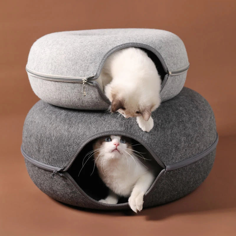 Donut Cat Bed for 2 Cats - Tunnel Kitten House Basket