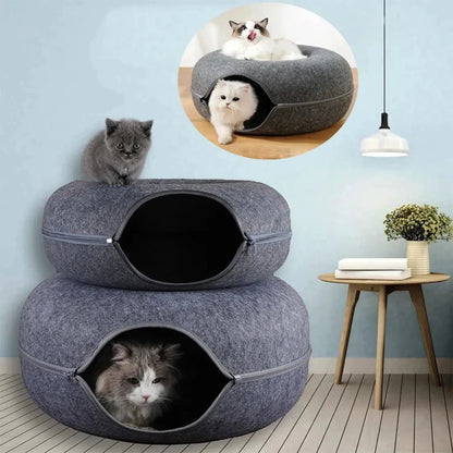 Donut Cat Bed for 2 Cats - Tunnel Kitten House Basket