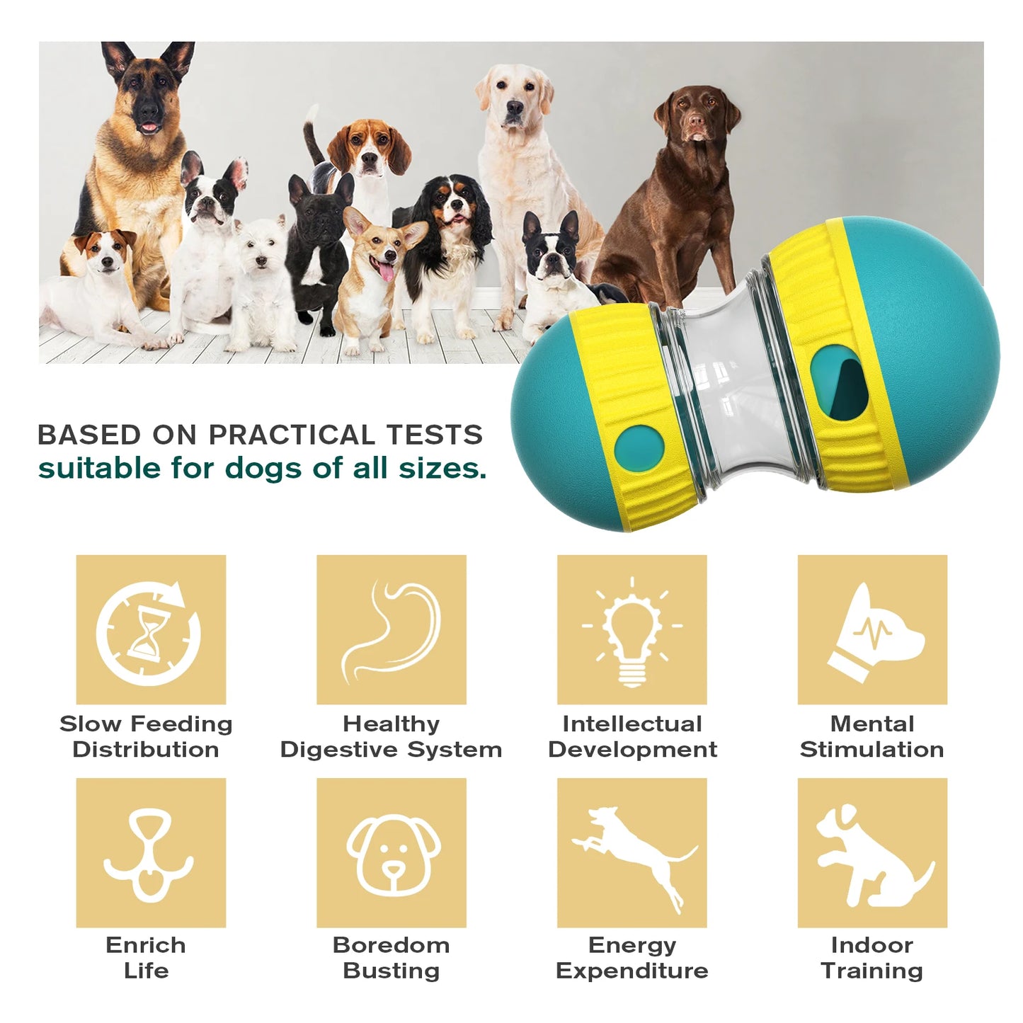 Dog Interactive Toy, Slow Feeder Ball - Improve IQ for Small, Medium Dogs & Cats