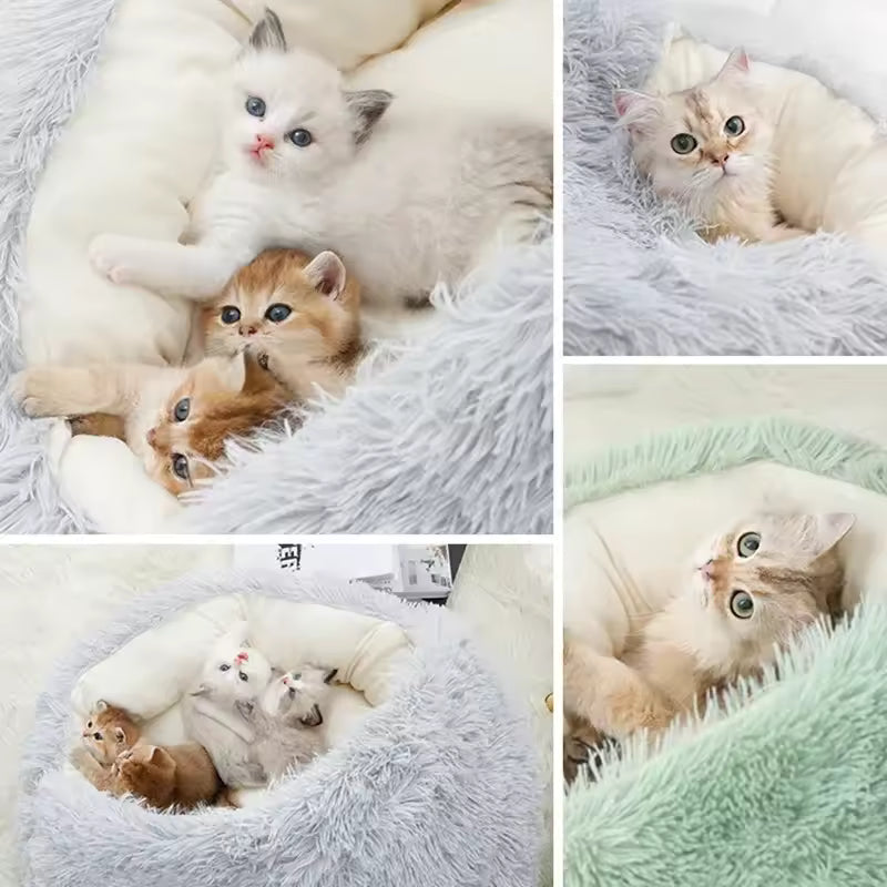 Soft Plush Warm Cat Cave with Cover for Cats, Small Dogs, 2 in 1