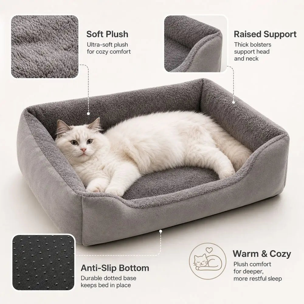 Pet Cat and Puppy Bed Cushion Sofa Warm House Candy-Colored Square Nest