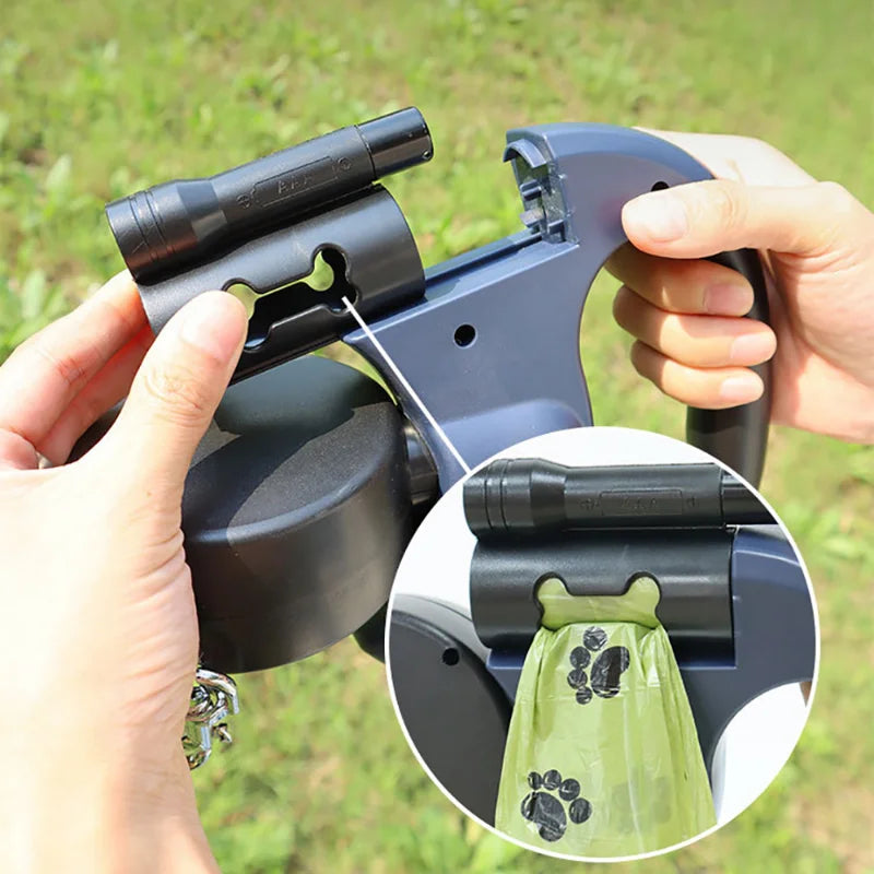3M Retractable Dual Dog Leash with LED Light, 360 Swivel, No Tangle, Reflective Leads