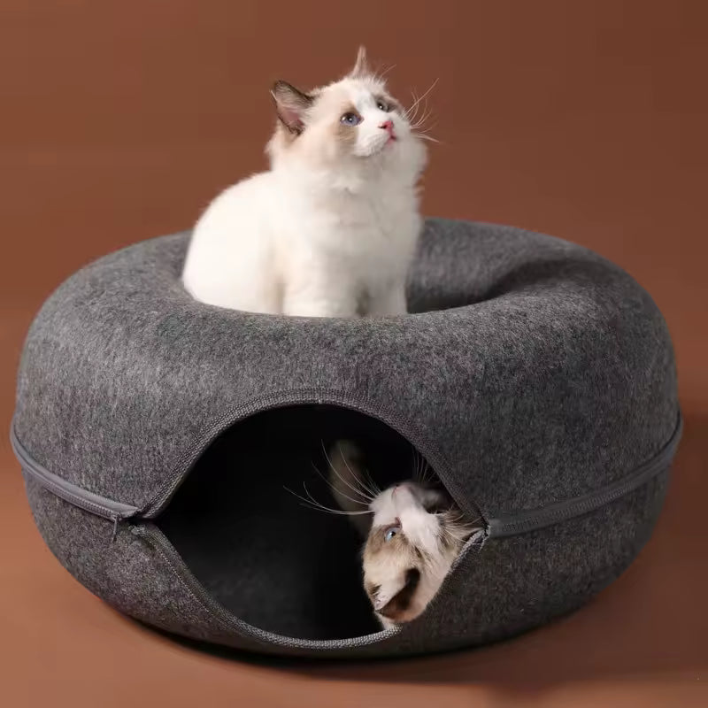 Donut Cat Bed for 2 Cats - Tunnel Kitten House Basket
