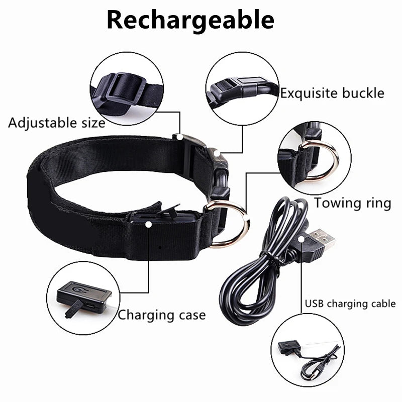 LED Glowing Dog Collar Adjustable Flashing Collar / Night Anti-Lost Dog Light Harness