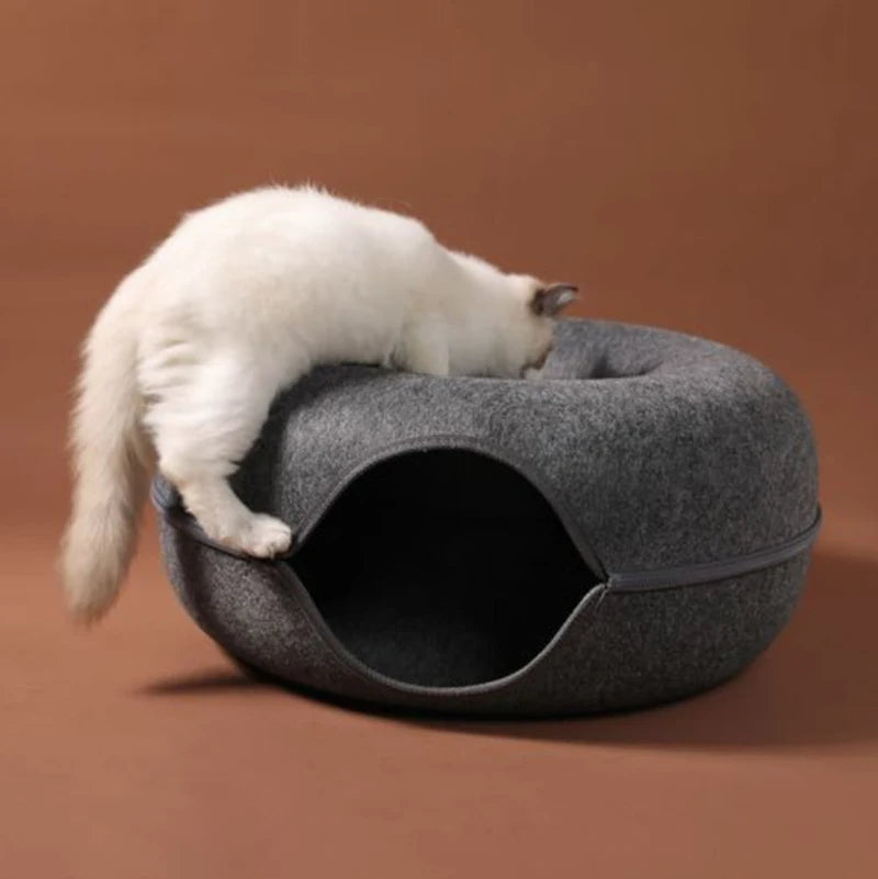 Donut Cat Bed for 2 Cats - Tunnel Kitten House Basket