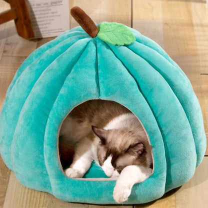 Pumpkin Cat Bed Halloween Cat House enclosed design with an entrance
